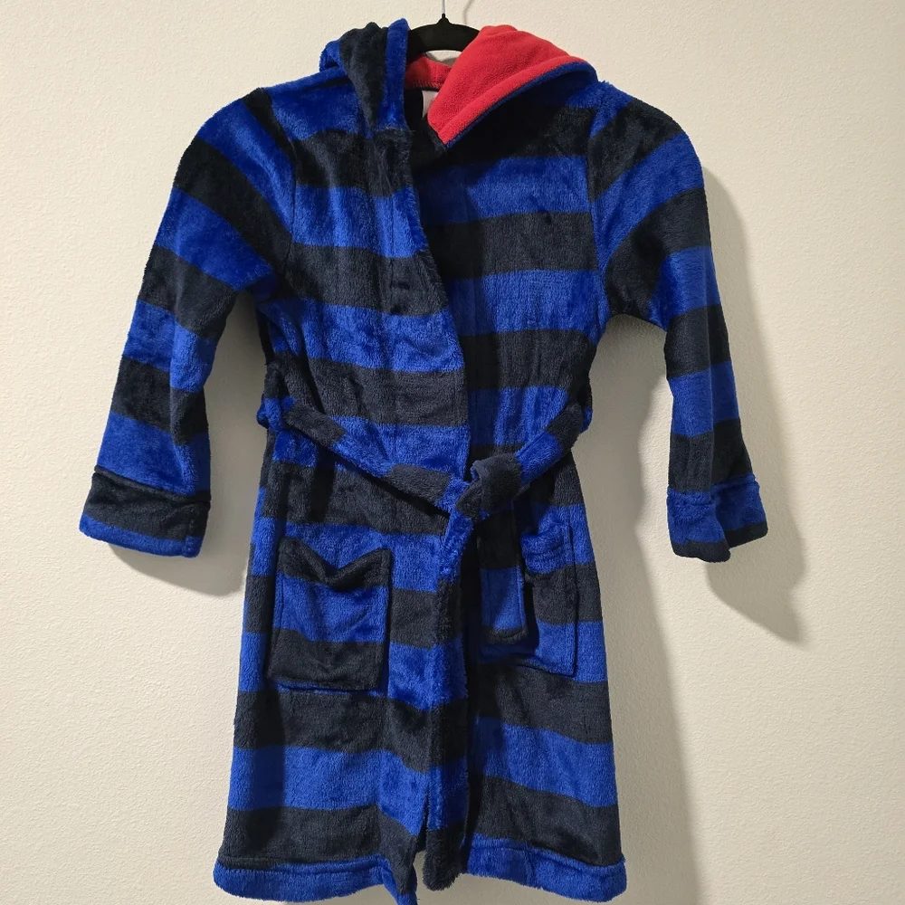 Boy's Striped Shark Hooded‎ Robe Blue Sleepwear Size 8 Medium